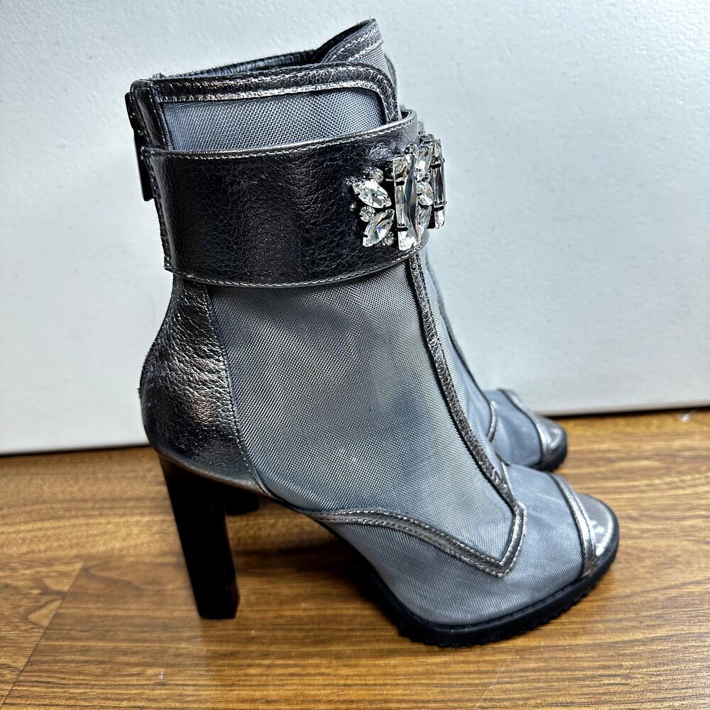 Karl Lagerfeld Paris Blayze Ankle Boots Leather Crystal Strap Size 6M Black